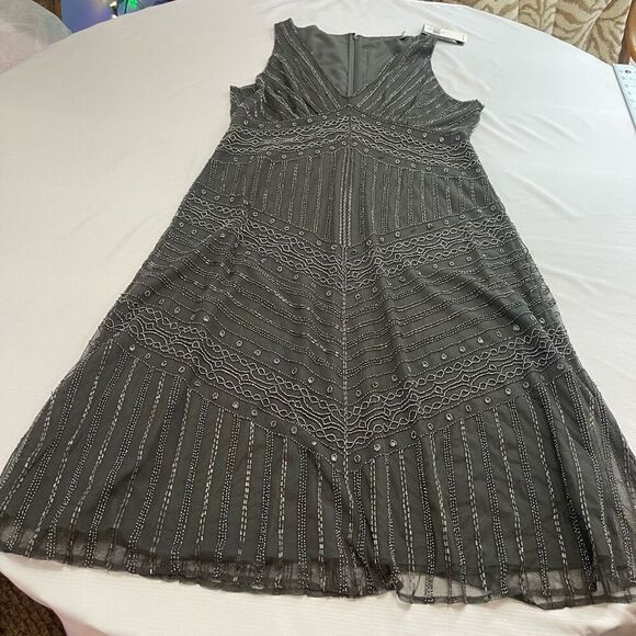NWT Lauren Ralph Lauren Black Label Grey Beaded Embellished Dress Size 14 New - Picture 1 of 9
